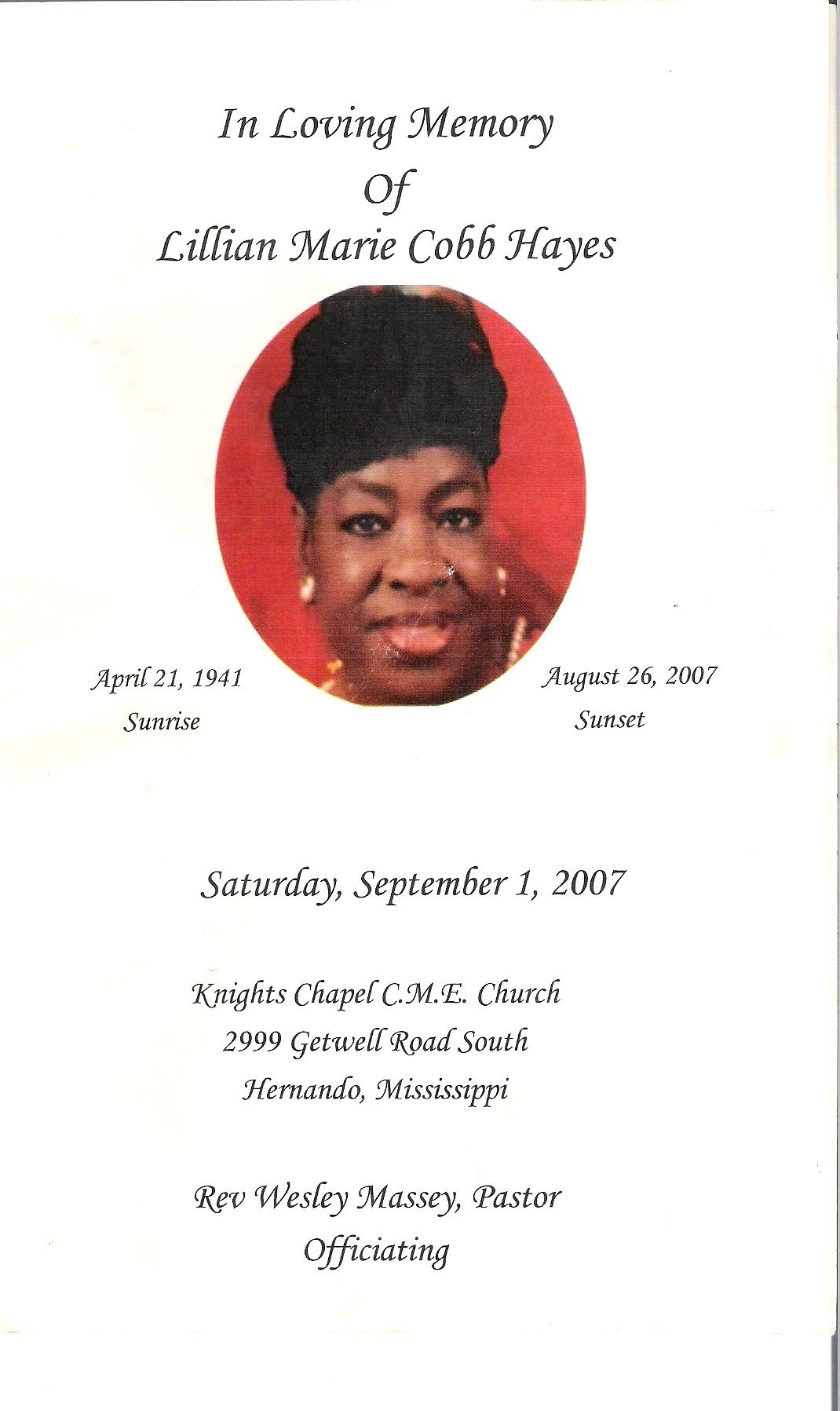 Lillian Marie Cobb-Hayes (1941-2007)